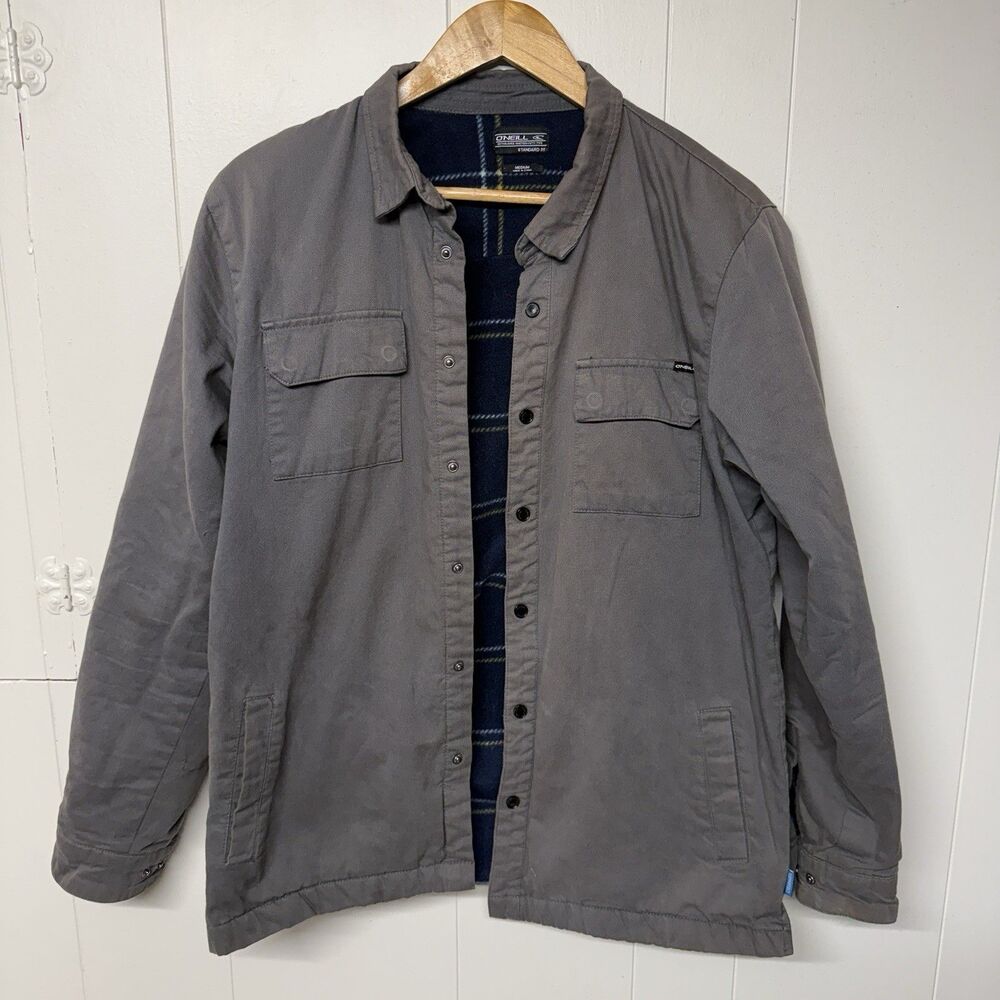 O'Neill Button Down Fleece Snap Super Fleece Shacket Y2k Faded Gray Men M GUC*